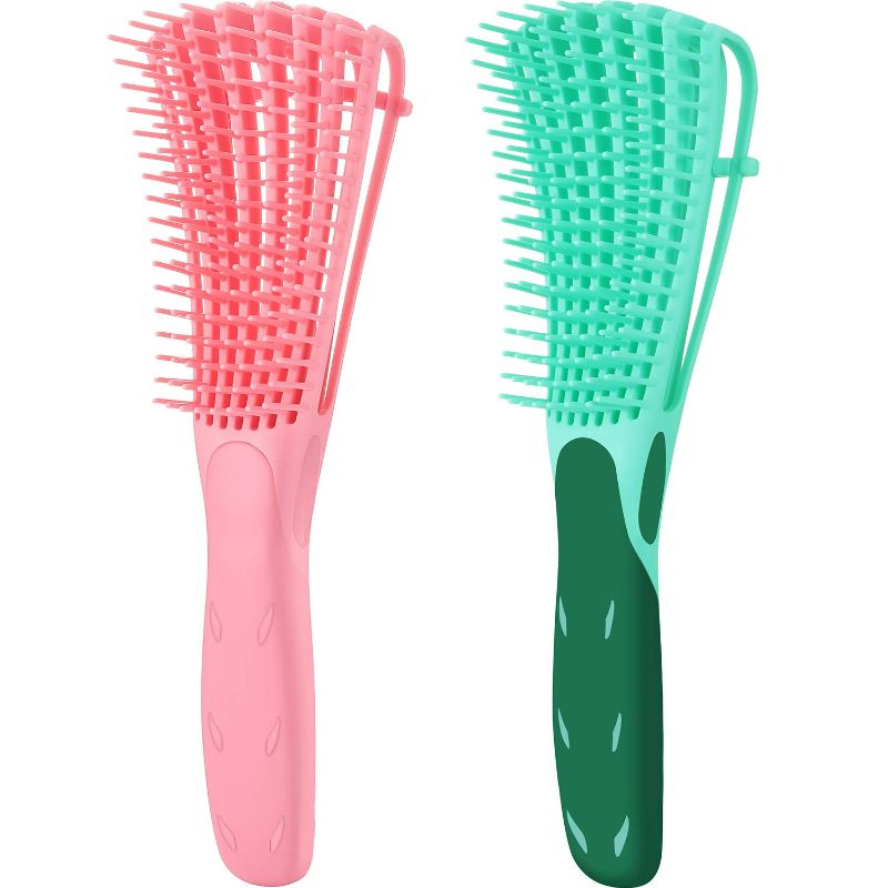 Photo 1 of 2 Pack Detangling Brush for Curly Hair, ez Detangler Brush Hair Detangler, Afro Textured 3a to 4c Kinky Wavy for Wet/Dry/Long Thick Curly Hair, Exfoliating for Beautiful and Shiny Curls (Green, Pink)