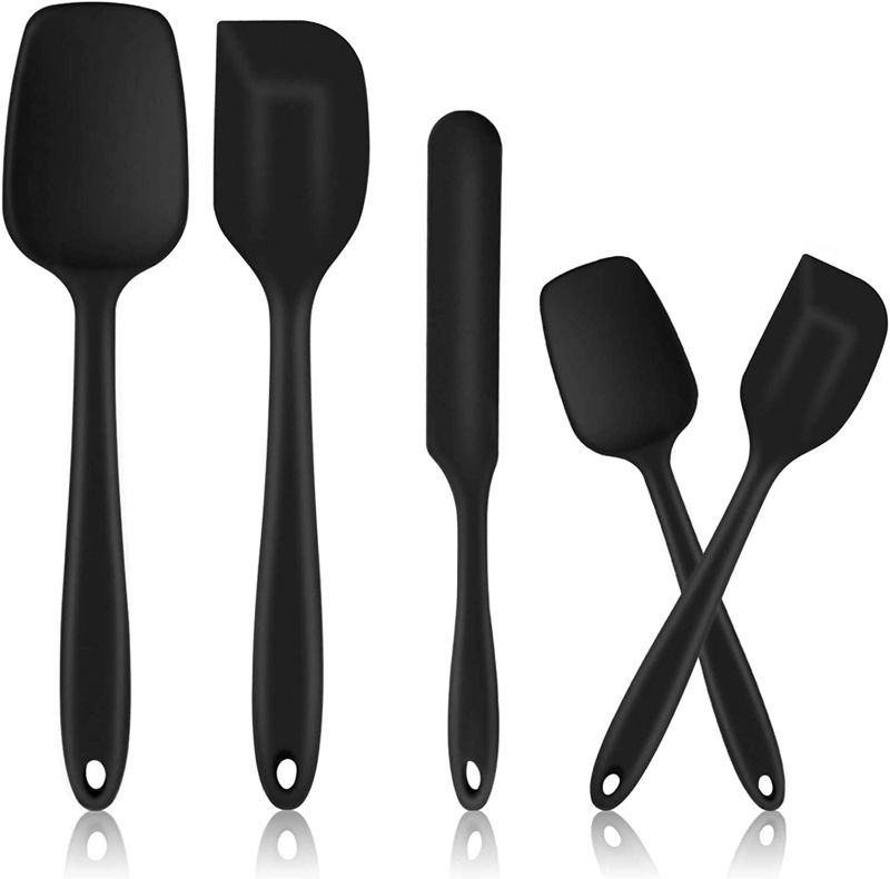 Photo 1 of Silicone Spatula Set, E-far 5 PCS Heat Resistant Rubber Spatulas Utensils for Nonstick Cookware Baking Mixing Icing, Seamless & Flexible, Dishwasher Safe - Black