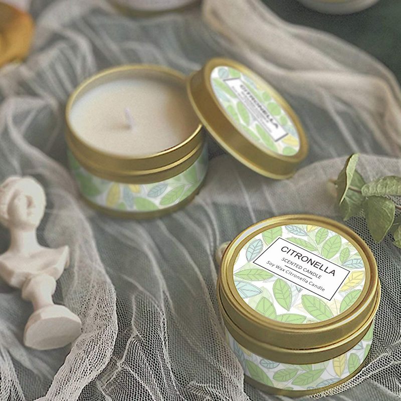 Photo 2 of Citronella Candles Outdoor, Scented Candles Natural Citronella Soy Wax Candles, Travel Tin Candle Set, Lemongrass Candles for Camping, Backyards, Indoor (6x2.5oz) 2 Pack