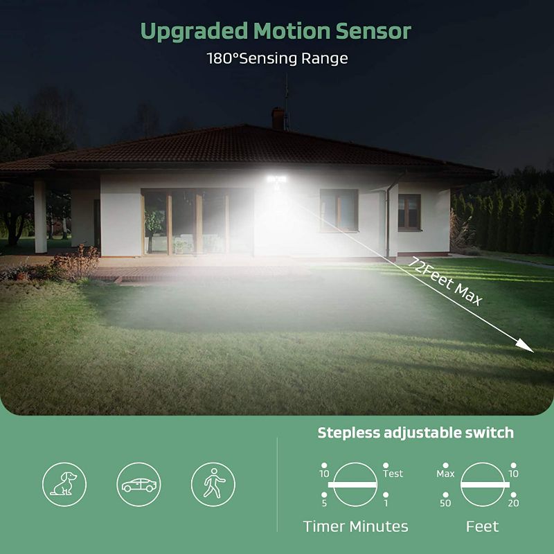 Photo 3 of GLORIOUS-LITE LED Security Lights Motion Sensor Light Outdoor, 28W 3000LM Motion Security Light, 5500K, IP65 Waterproof, 2 Head Motion Detector Flood Light for Garage, Yard, Porch (NOT Solar Powered)