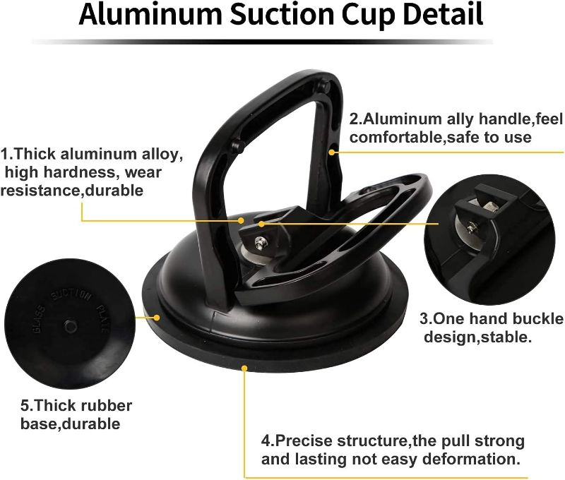 Photo 3 of Kaisiking Black Aluminum Suction Cup Car Dent Puller Suction Cup Single Jaw Chuck for Car Dent Repair, Glass, Tiles, Mirror, Granite Lifting and Objects Moving (Packaging May Vary)