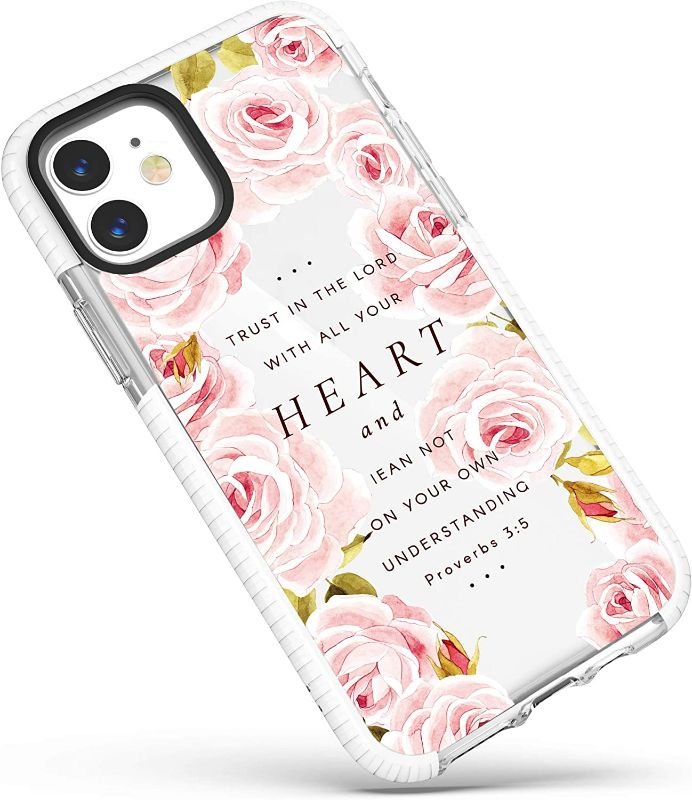 Photo 1 of iPhone 11 Case Clear,Pink Rose Floral Flowers Inspirational Encouraging Scripture Bible Verses Christian Quotes Proverbs 3:5 Soft Protective Clear Design Case for Girls Women Compatible for iPhone 11