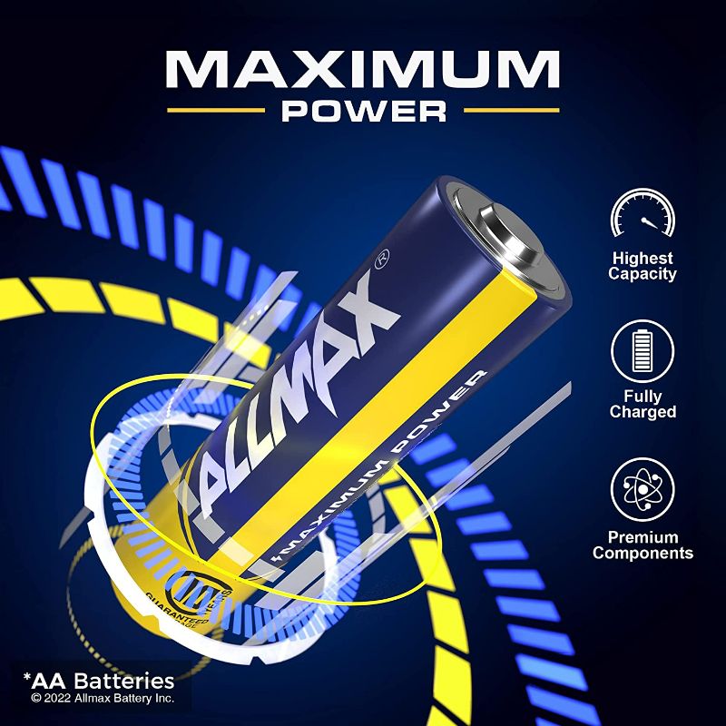 Photo 3 of Allmax AA Maximum Power Alkaline Double A Batteries (100 Count) – Ultra Long-Lasting, 10-Year Shelf Life, Leakproof Design, 1.5V