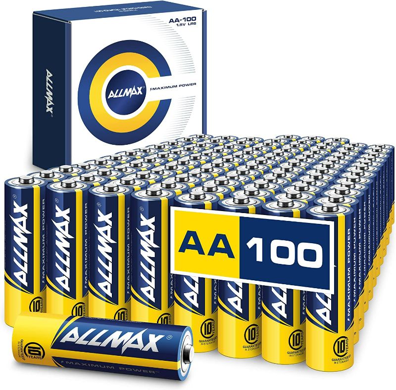 Photo 2 of Allmax AA Maximum Power Alkaline Double A Batteries (100 Count) – Ultra Long-Lasting, 10-Year Shelf Life, Leakproof Design, 1.5V