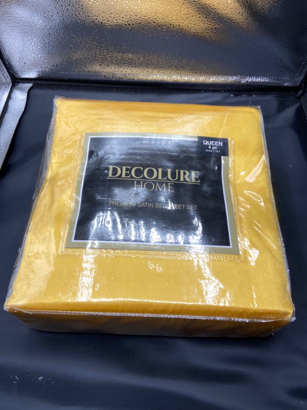 Photo 3 of DECOLURE Satin Sheets Queen Size (4 Pieces, 8 Colors), Silky Satin Sheet Set -Satin Bed Set with 2 Pillowcase, Satin Fitted Sheet - Gold Satin Sheets, Queen Size Satin Sheets, Satin Bed Sheets Queen