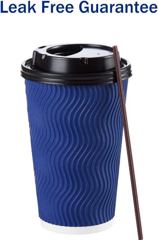 Photo 3 of Disposable Coffee Cups with Lids and Straws - 16 oz (90 Set) Togo Hot Paper Coffee Cup with Lid To Go for Beverages Espresso Tea Insulated Reusable Cold Drinks Ripple Cups Protect Fingers From Heating