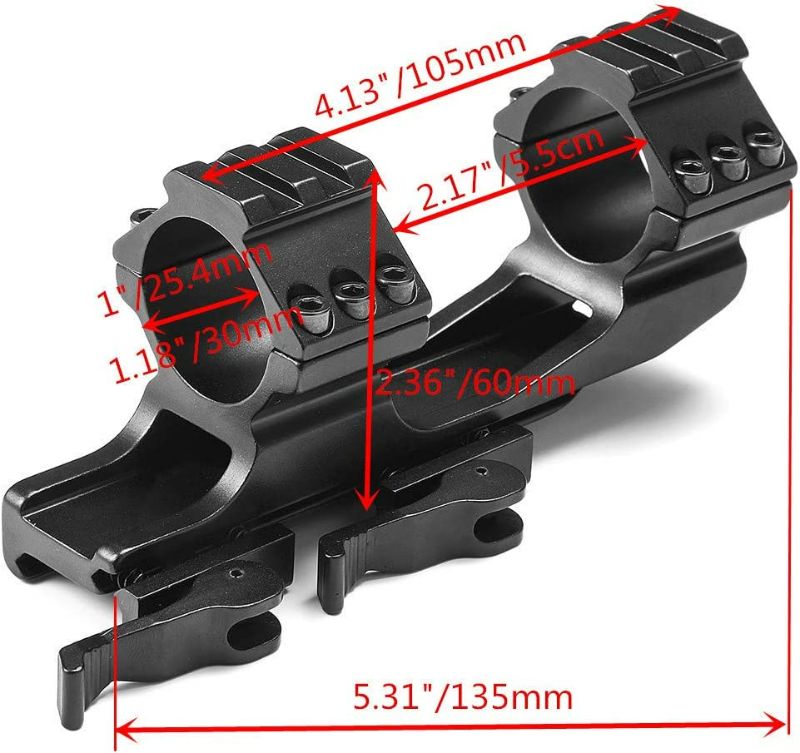 Photo 2 of Fidragon Rifle Scope Mount 1in 25.4mm/1.18in 30mm Quick Release Cantilever for Picatinny Weaver Rail and 2Pcs 45 Degree Rail Mount 4 Slots Picatinny Weaver Rail… (Scope Mount)