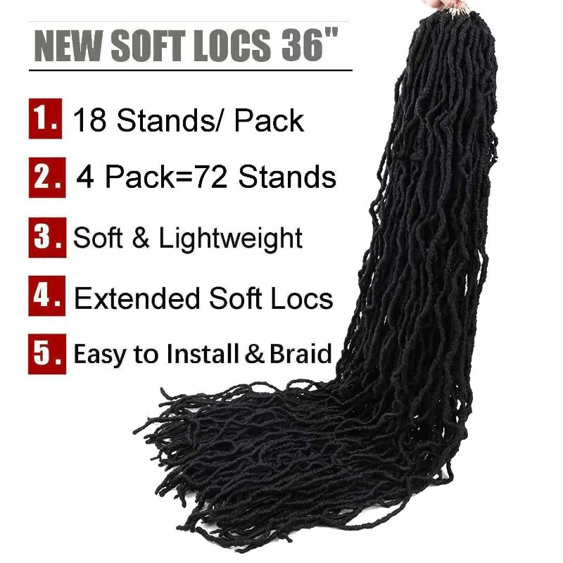 Photo 3 of 72 Stands 36 Inch Soft Locs Crochet Hair Pre Looped Super Long Faux Locs Crochet Braids Curly Wavy Goddess Locs Dreadlocs Synthetic Hair For Black Women (1B, 36 Inch(Pack of 4))