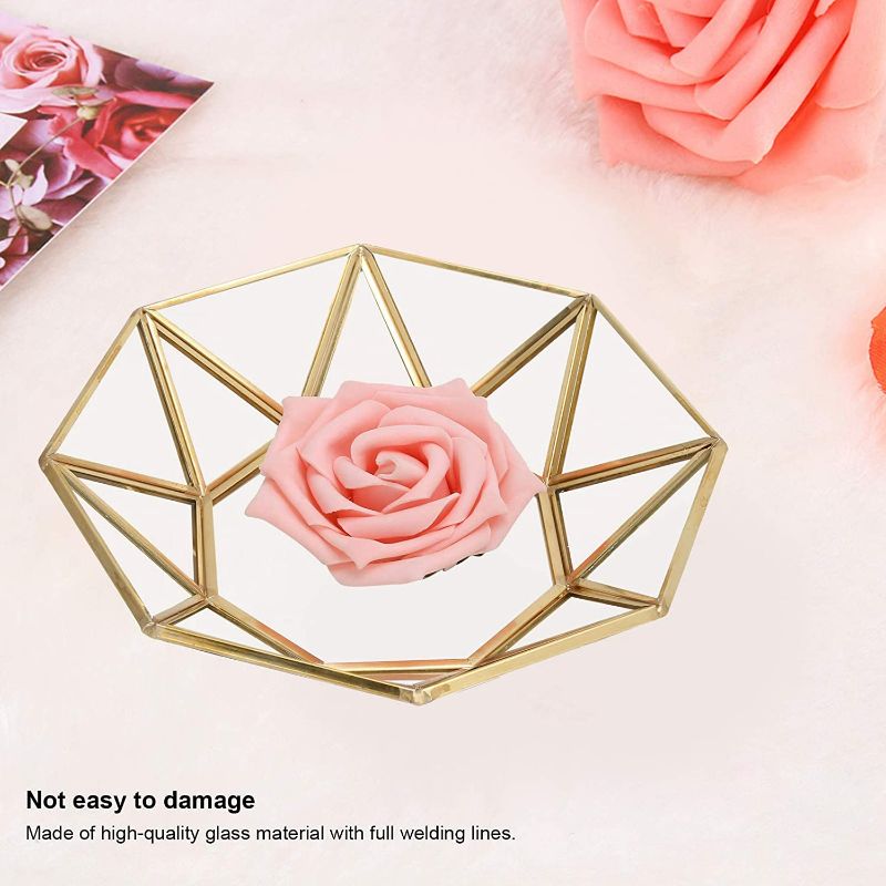 Photo 1 of AUNMAS Mirror Decorative Glass Tray, Octagonal Tray Glass Storage Decorative Display Tray Sundries Dessert Plate Organizer