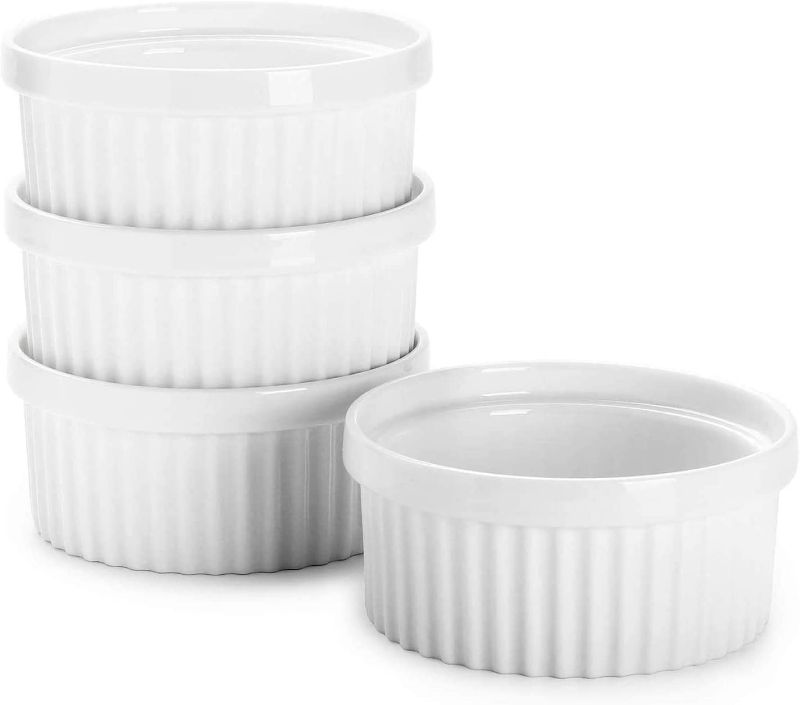 Photo 1 of Sweese 503.401 Porcelain Ramekins for Baking - 12 Ounce Souffle Dish - Creme Brulee Ramekins - Set of 4, White