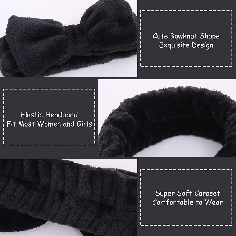 Photo 1 of AiMHariacc 2 Pack Spa Headband, Facial Makeup Bow Head band for Women Girls Washing Face Skincare Shower Fluffy Towel Headbands, Soft Microfiber Coral Fleece Face Mask Hair Band (Black