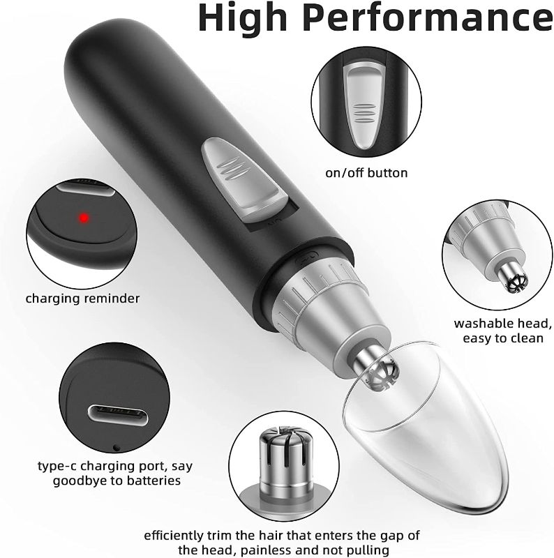 Photo 4 of Smity Rechargeable Ear and Nose Hair Trimmer Professional Painless Eyebrow Trimmer for Men and Women Operated Dual-Edge Blades (Black)
