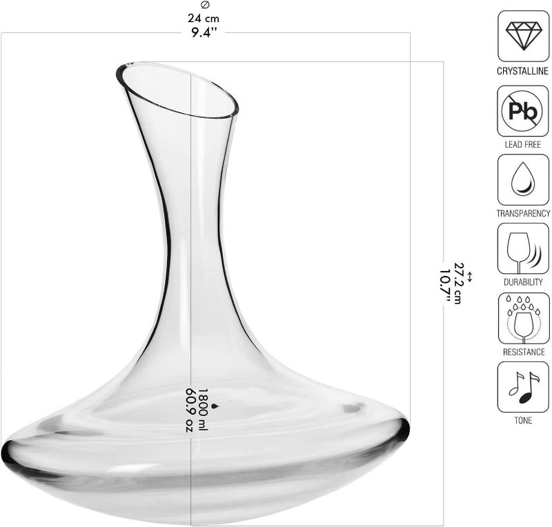 Photo 2 of KROSNO Red Wine Decanter Carafe Glass | 1800 ML | 60.9 oz | European Made | Avant-Garde Collection | Perfect for Home, Restaurants and Parties | Lead-free