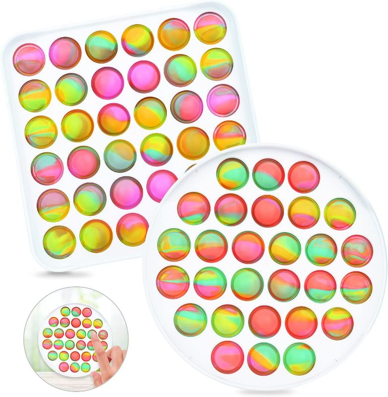Photo 2 of xiweeui 2Pcs Plastic Pop Fidget Toys, Rainbow Mixed Silicone Bubble Pop Fidget Sensory Toys Puzzle, Develop Intelligence Decompression 2 Pack