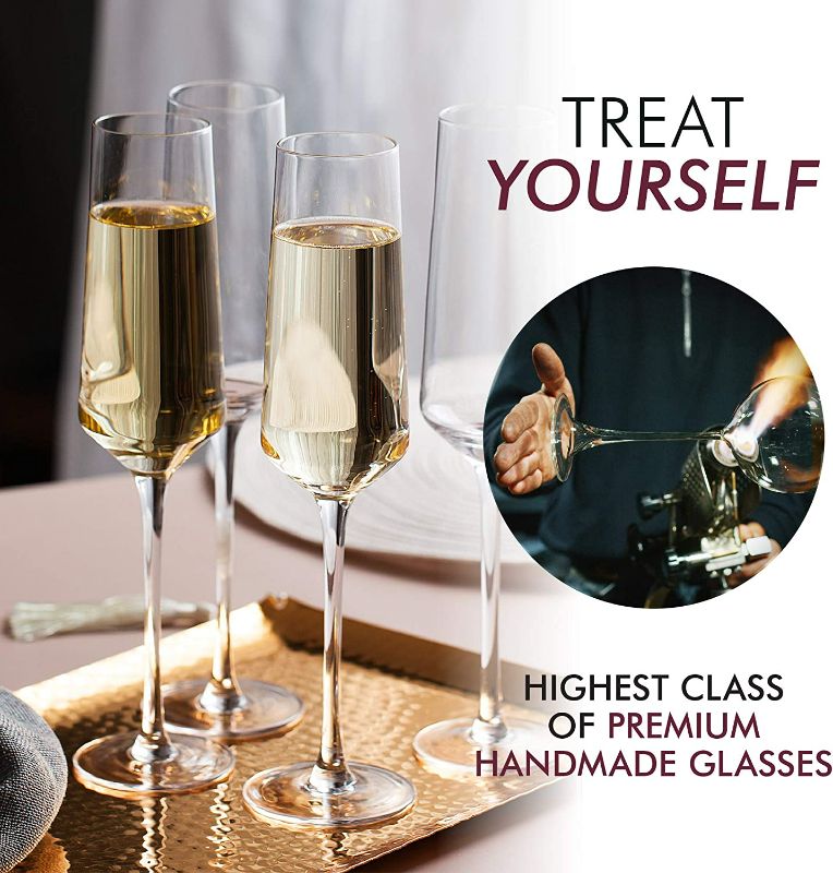 Photo 1 of ELIXIR GLASSWARE Classy Champagne Flutes - Hand Blown Crystal Champagne Glasses - Set of 2 Elegant Flutes – Gift for Wedding, Anniversary, Christmas – 8oz, Clear
