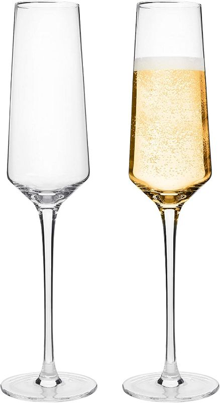 Photo 3 of ELIXIR GLASSWARE Classy Champagne Flutes - Hand Blown Crystal Champagne Glasses - Set of 2 Elegant Flutes – Gift for Wedding, Anniversary, Christmas – 8oz, Clear
