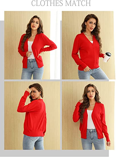 Photo 1 of Women's Lightweight V Neck Cardigan Sweater Open Front Button Down Long Sleeve