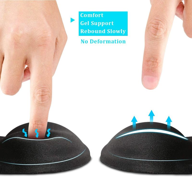 Photo 1 of 2 Pack Ergonomic Mouse Pads with Comfortable and Cooling Gel Wrist Rest Support and Lycra Cloth, Non-Slip PU Base for Easy Typing Pain Relief, Durable and Washable for Easy Cleaning