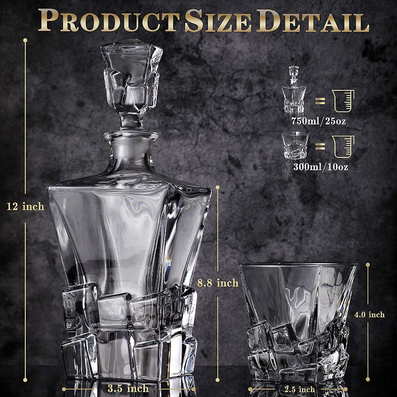 Photo 1 of  Whiskey Decanter Set with 5 Crystal Glasses,8 Stainless Steel Ice Cubes & Tong,Whiskey Gifts for Men,Rocks Glass,Lowball Bar Glass for Brandy,Cocktail,Vodka,Bourbon,Cognac
