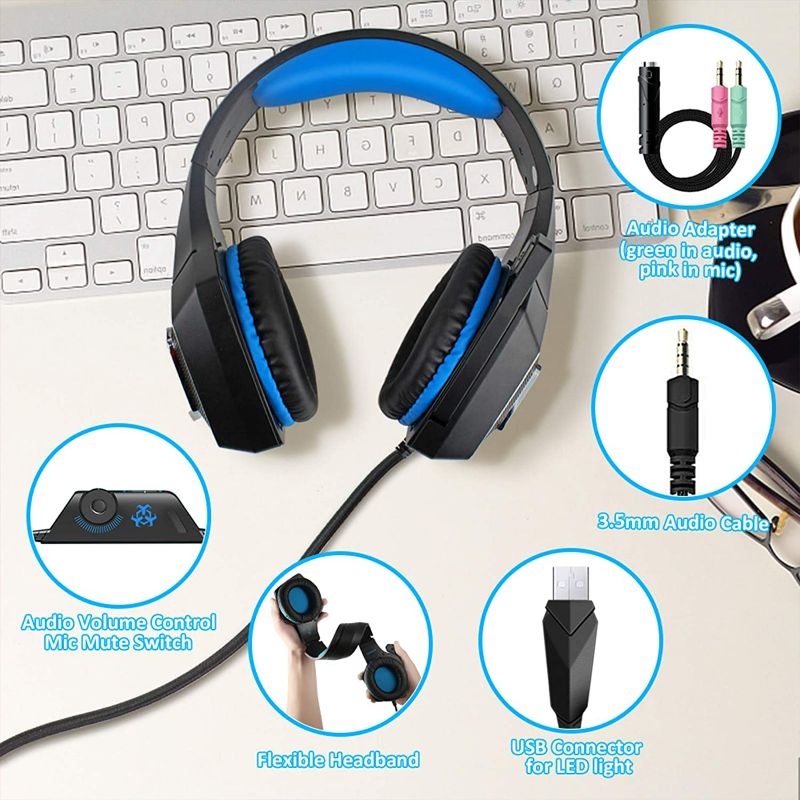 Photo 3 of  Gaming Headset, for Xbox One PS4 Headset with Noise Canceling Microphone & LED Light, Over-Ear Gaming Headphones with Soft Memory Earmuffs for PC, Mac, Laptop, Nintendo Switch