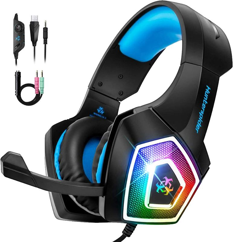 Photo 2 of  Gaming Headset, for Xbox One PS4 Headset with Noise Canceling Microphone & LED Light, Over-Ear Gaming Headphones with Soft Memory Earmuffs for PC, Mac, Laptop, Nintendo Switch