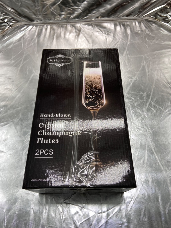Photo 4 of Classy Champagne Flutes - Hand Blown Crystal Champagne Glasses - Set of 2 Elegant Flutes – Gift for Wedding, Anniversary, Christmas – 8oz, Clear