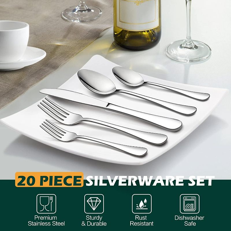 Photo 3 of LIANYU 20 Piece Silverware Flatware Cutlery Set, Stainless Steel Utensils Service for 4, Include Knife Fork Spoon, Mirror Polished, Dishwasher Safe
