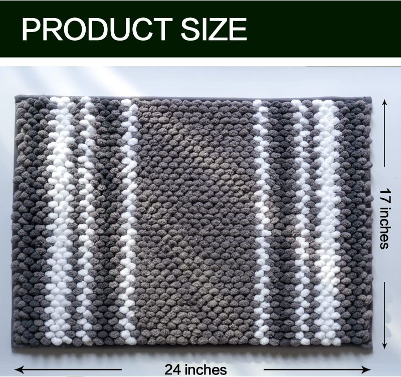 Photo 2 of DALIFFCC Gray Bathroom Rugs,Bath Mats for Bathroom Non Slip,Machine Washable Bathroom Shower Floor Rugs,Absorbent Quick Dry Chenille Small Bath Mat 17"x24".