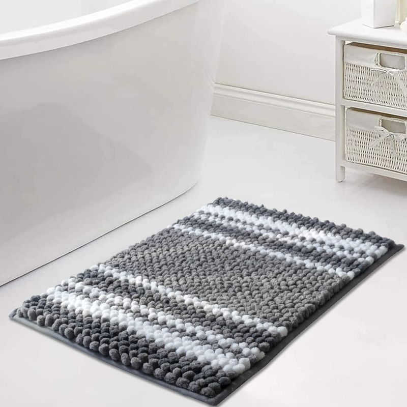 Photo 1 of DALIFFCC Gray Bathroom Rugs,Bath Mats for Bathroom Non Slip,Machine Washable Bathroom Shower Floor Rugs,Absorbent Quick Dry Chenille Small Bath Mat 17"x24".