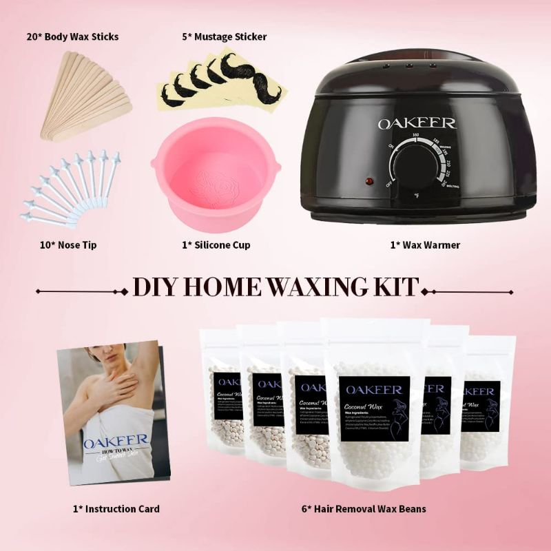 Photo 2 of Oakeer 2023 Update Wax Beans Waxing Kit Hair Removal with 6 Bags Pro Ice Cream Wax Beans for Fine Hair Removal for Women Arms Facial Eyebrow Lips