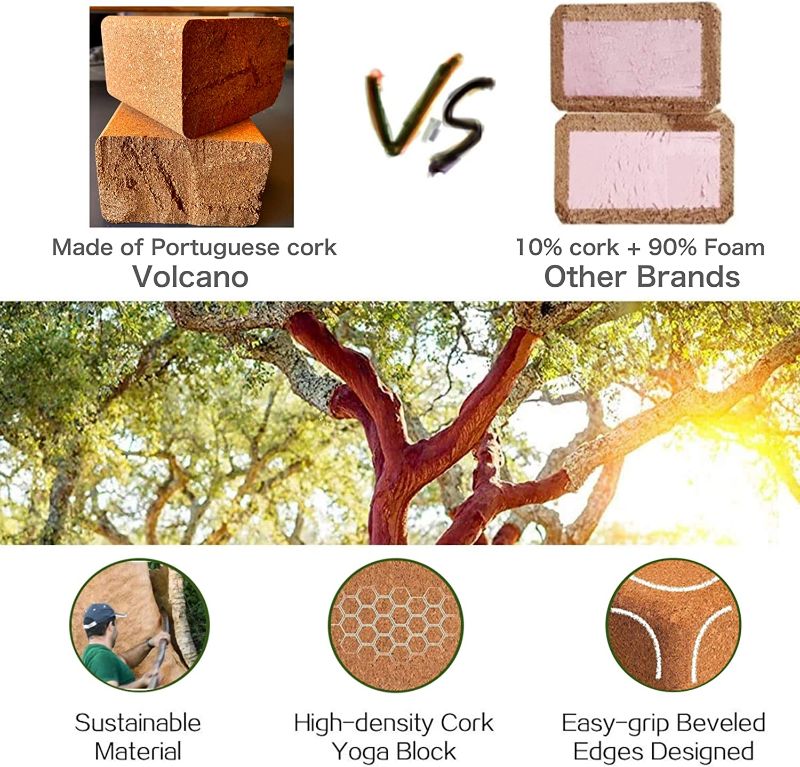 Photo 3 of Volcano Cork Yoga Blocks 2 Pack Set -Natural Cork from Portugal, 9"x6"x4" Yoga Blocks Non-Slip&Anti-Tilt for Women| Men, Lightweight, Odor-Resistant| Moisture-Proof, Perfect Yoga Equipment