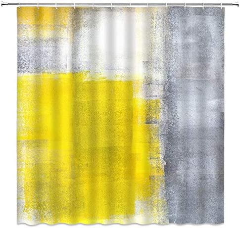 Photo 1 of Feierman Yellow Gray Ombre Shower Curtain Abstract Geometry Contemporary Art Oil Painting Brushstrokes Polyester Bathroom Cloth Fabric Curtains with Hooks
