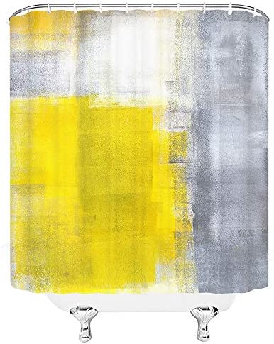 Photo 2 of Feierman Yellow Gray Ombre Shower Curtain Abstract Geometry Contemporary Art Oil Painting Brushstrokes Polyester Bathroom Cloth Fabric Curtains with Hooks