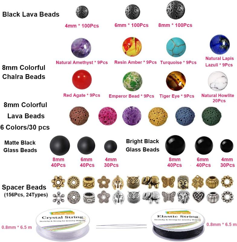 Photo 2 of EuTengHao 810Pcs Color Lava Rock Beads Stone Chakra Beads Spacer Beads Kit with Volcanic Gemstone Crystal String for Diffuser Essential Oils Yoga Bracelets DIY Jewelry Making Supplies (4mm 6mm 8mm)