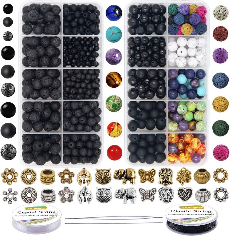 Photo 1 of EuTengHao 810Pcs Color Lava Rock Beads Stone Chakra Beads Spacer Beads Kit with Volcanic Gemstone Crystal String for Diffuser Essential Oils Yoga Bracelets DIY Jewelry Making Supplies (4mm 6mm 8mm)