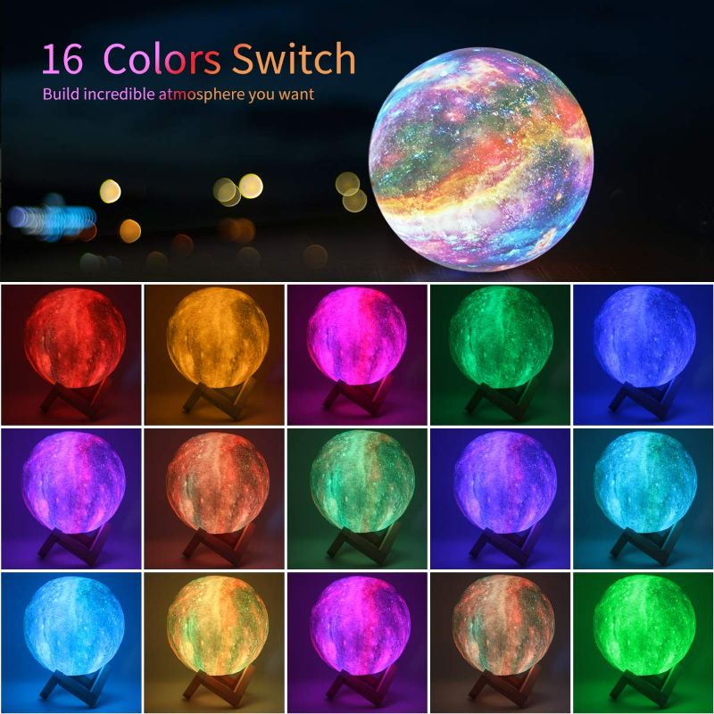 Photo 3 of GDPETS Moon Lamp, Kids Night Light Galaxy Lamp 16 Colors Moon Light with Wood Stand - Remote & Touch Control USB Rechargeable Gift for Girls Lover Birthday - 4.8 inch