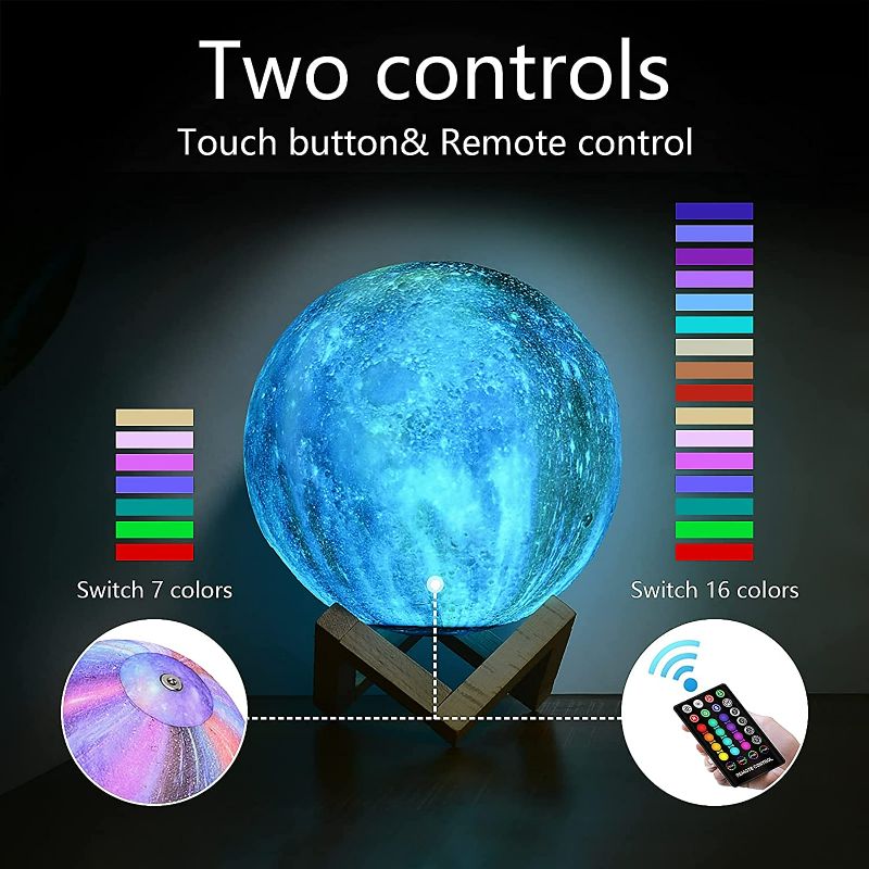 Photo 1 of GDPETS Moon Lamp, Kids Night Light Galaxy Lamp 16 Colors Moon Light with Wood Stand - Remote & Touch Control USB Rechargeable Gift for Girls Lover Birthday - 4.8 inch