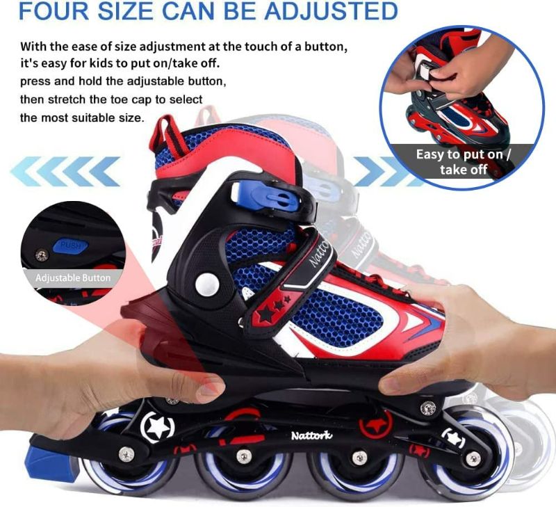 Photo 3 of Nattork Adjustable Inline Skates for Kids with Light Up Wheel, Outdoor & Indoor Illuminating Blades Roller Skates for Boys and Girls, Beginners Size 2-5 years old