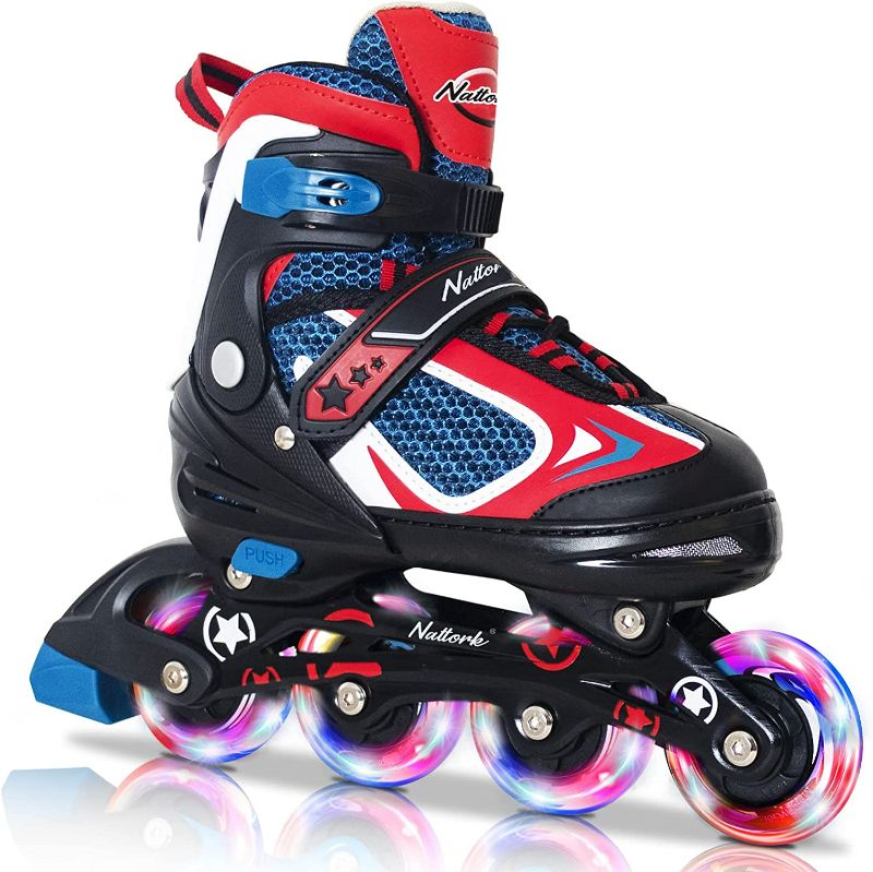 Photo 1 of Nattork Adjustable Inline Skates for Kids with Light Up Wheel, Outdoor & Indoor Illuminating Blades Roller Skates for Boys and Girls, Beginners Size 2-5 years old