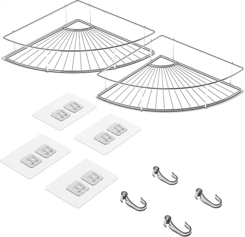 Photo 3 of 2-Pack 9" Rustproof Stainless Steel Corner Shower Caddy, Adhesive Bathroom Wall Mounted Storage Accessories Shower Shelf Organizer, Chrome