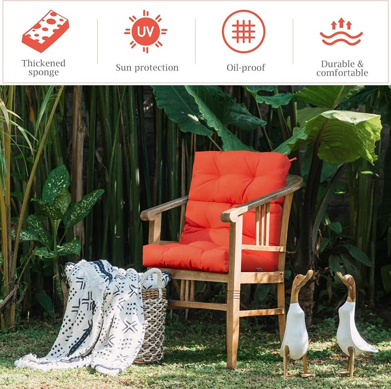 Photo 2 of Giantex Tufted Outdoor Patio Chair Cushion 4.5", High Back Chair Cushion with 4 String Ties, Patio Seat Cushion for Swing Bench Wicker Seat Chair (Orange)
