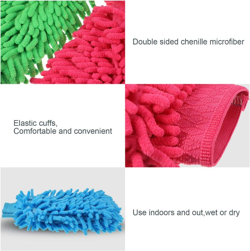 Photo 3 of BBTO 5 Pieces Car Wash Mitts Chenille Microfiber Wash Glove Double Sided Scratch-Free Wash Mitt, 5 Colors