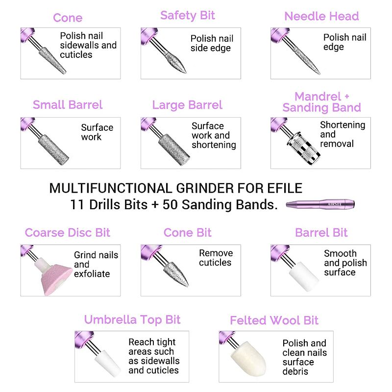Photo 2 of AIRSEE Portable Electric Nail Drill Professional Efile Nail Drill Kit for Acrylic, Gel Nails, Manicure Pedicure Polishing Shape Tools with 11Pcs Nail Drill Bits and 56 Sanding Bands