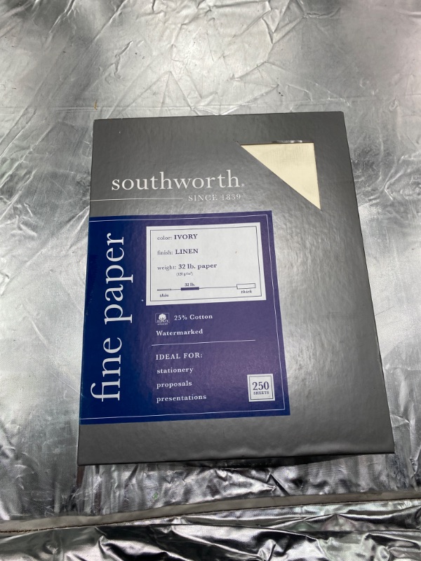 Photo 2 of Southworth 25% Business Paper, 8.5" x 11", 32 lb/120 GSM, Linen Finish, Ivory, 250 Count - Packaging May Vary (J568C)