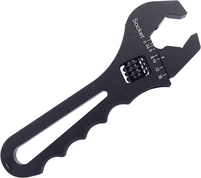 Photo 1 of SYKRSS An Fitting Wrench, AN3-16AN Adjustable Wrench Aluminum Lightweight Spanner Tools for An Hose Fitting Adapter End , Black