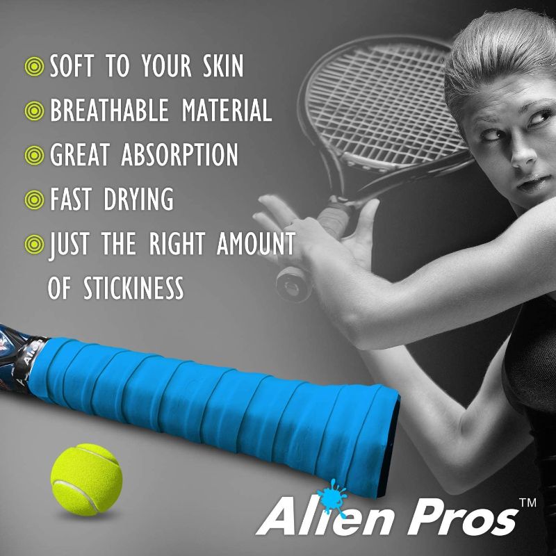 Photo 2 of ALIEN PROS Tennis Racket Grip Tape - Precut and Dry Feel Tennis Grip - Tennis Overgrip Grip Tape Tennis Racket - Wrap Your Racquet for High Performance