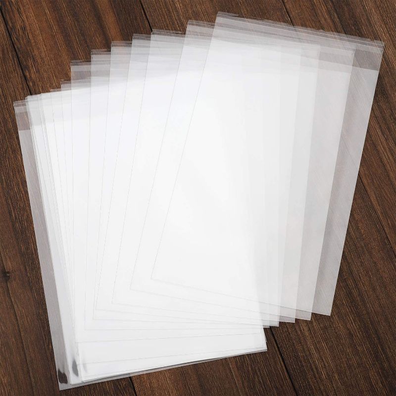 Photo 4 of 100 pcs Clear 9" x 12" Self Seal Cello Cellophane Bags Resealable Poly Bags 2.8 mils OPP Bag for Packaging Clothing, T Shirts, A4, Party Decorative Gift