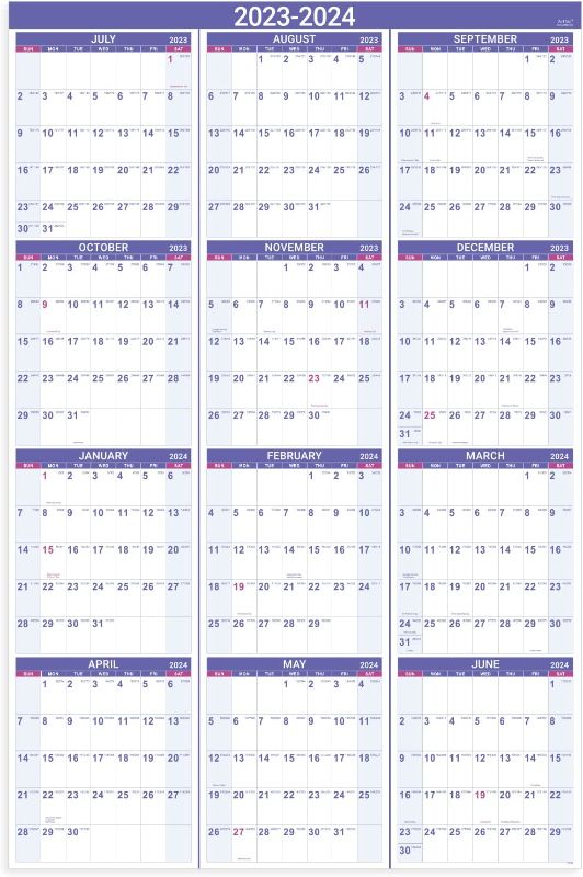 Photo 1 of 2023-2024 Yearly Wall Calendar - Yearly Wall Calendar 2023-2024, 2023-2024 Wall Calendar with Julian Date, From Jul.2023 to Jun.2024, Thick Paper, Vertical, 34.8" x 22.8" (Open) - Purple