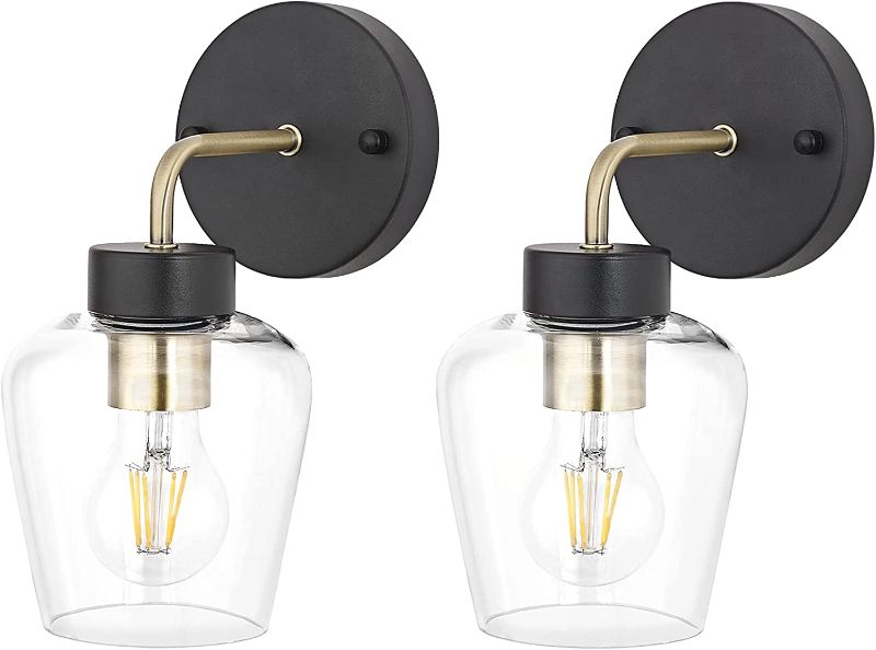 Photo 1 of TeHenoo Wall Sconce Set of 2,Bathroom Vanity Light,Matte Black Wall Lamps with Clear Glass Shade for Bedroom,Stair,Reading,Bedside,Living Room,Dining Room