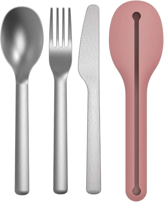 Photo 2 of BergHOFF Bamboo 6 Pc Patterned Utensil Set 12", Multi-colors, Durable, Reusable 6Pc-Patterned, BergHOFF Leo Premium 18/10 Stainless Steel 4Pc Reusable Travel Flatware Set Knife Spoon Fork Sleeve with Silicone Sleeve Dishwasher safe, Pink